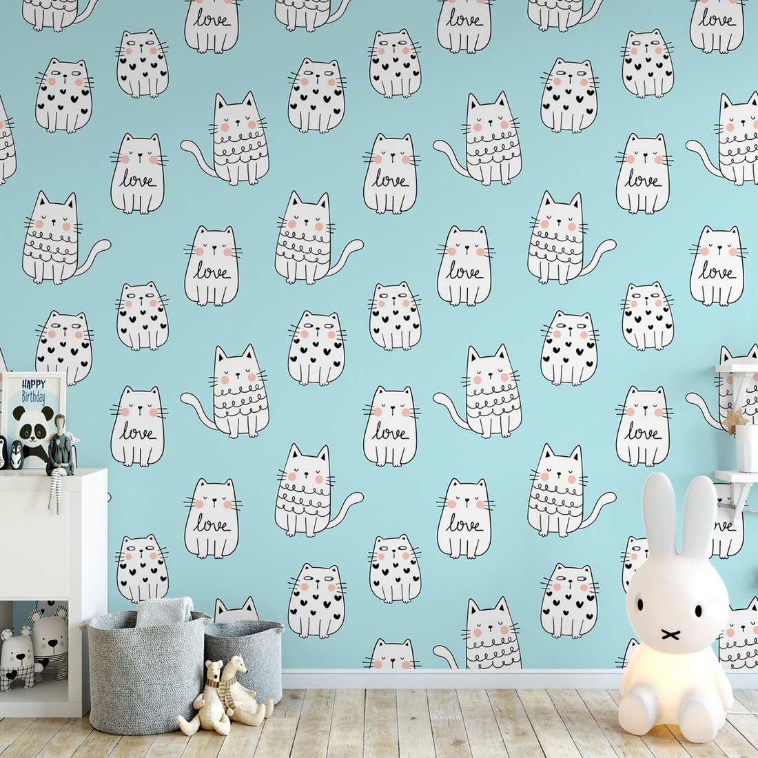 Tapeta - dziecięca, koty, miłość, serca