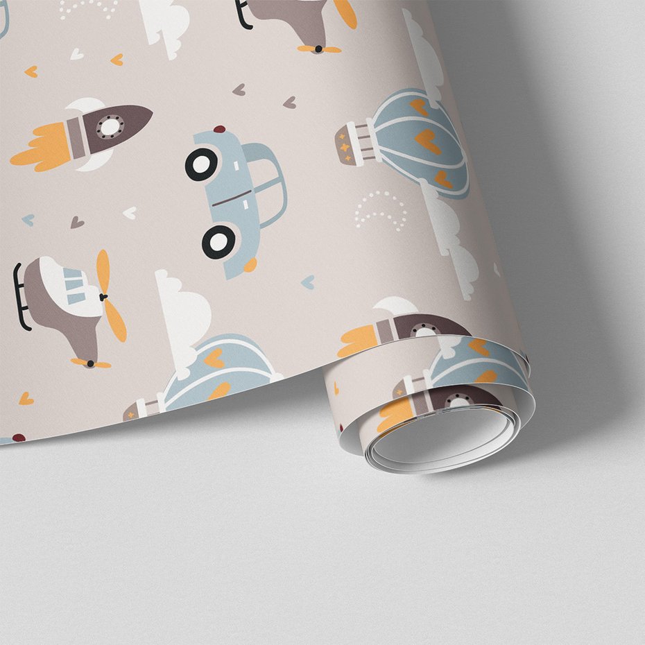 Tapeta - dziecięca, samochody, helikoptery, balony