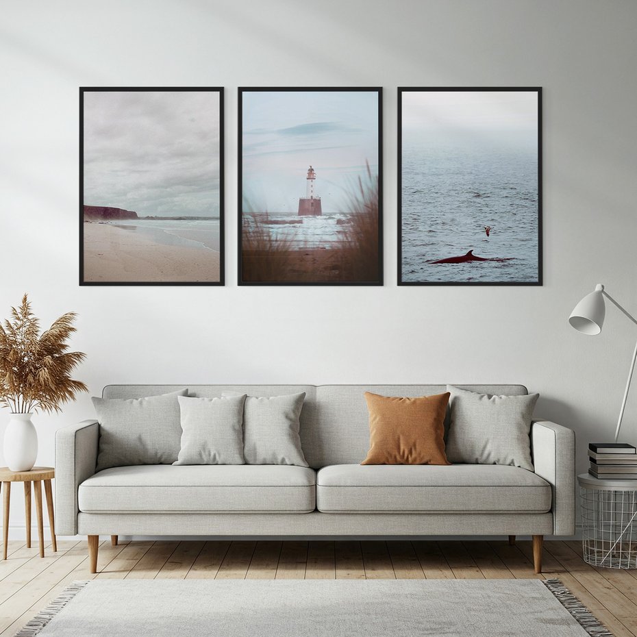 Zestaw obrazy w ramie, plakaty - morze, plaża, krajobraz - rama czarna