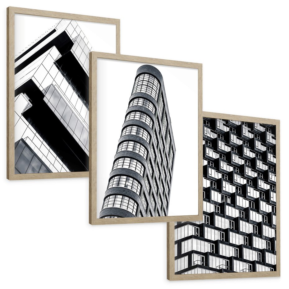 Zestaw obrazy w ramie, plakaty - architektura, budynki, miasto - rama drewno