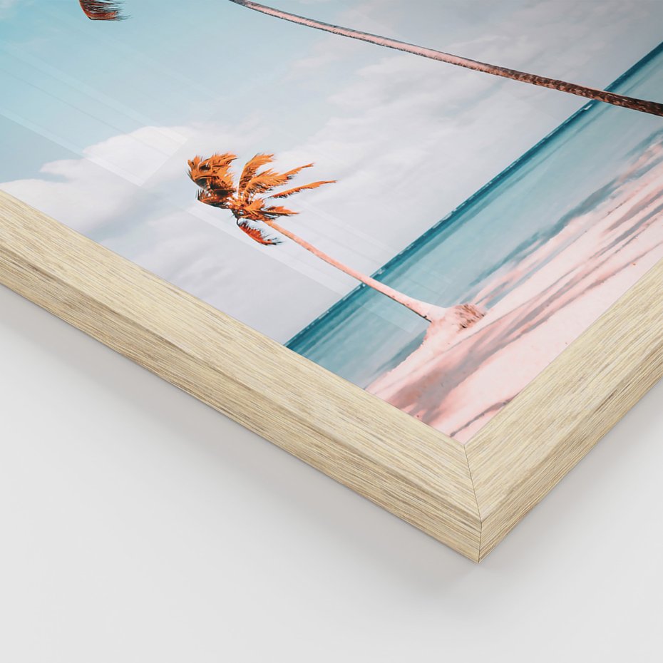 Zestaw obrazy w ramie, plakaty - palmy, skały, niebo - rama drewno