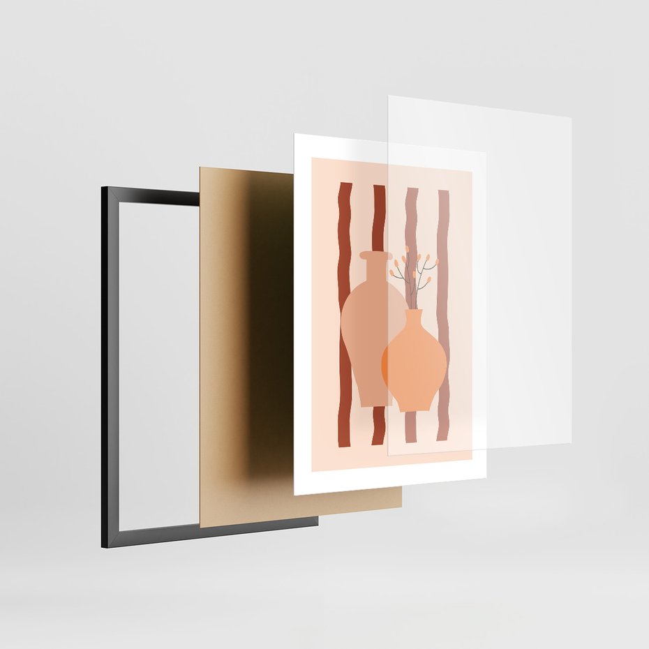 Zestaw obrazy w ramie, plakaty - abstrakcja, boho, minimalizm - rama czarna