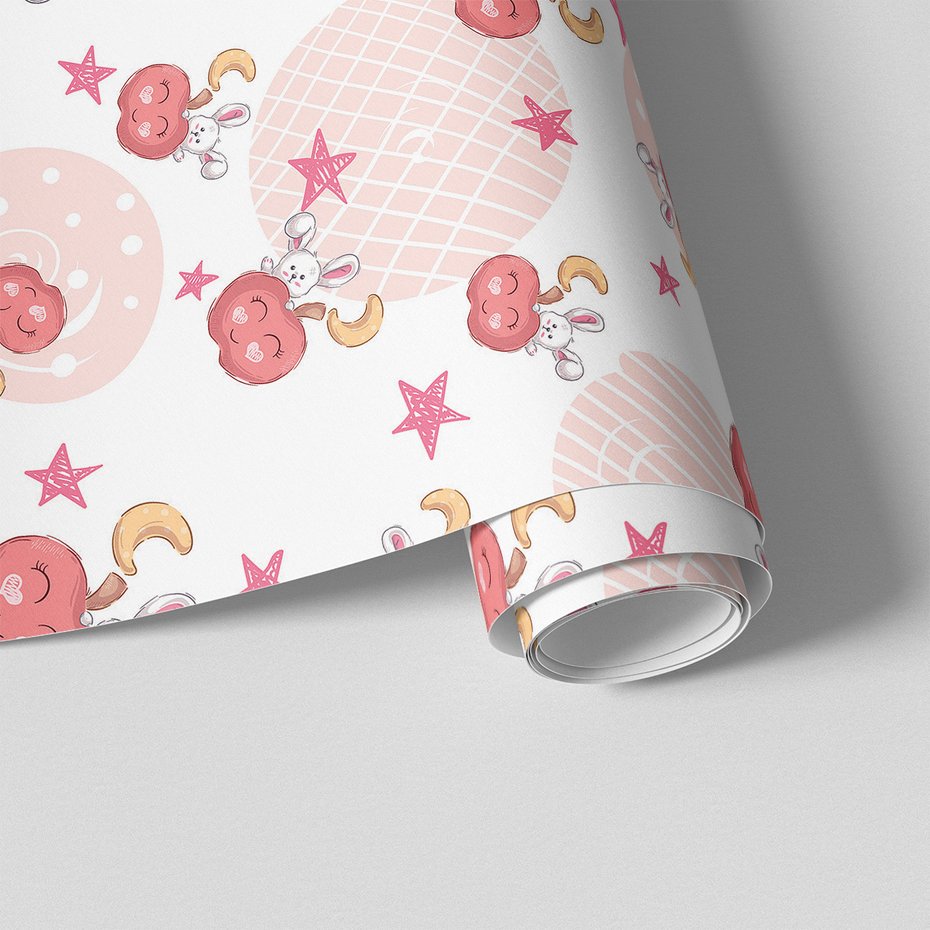 Tapeta - dziecięca, jabłko, królik, gwiazda