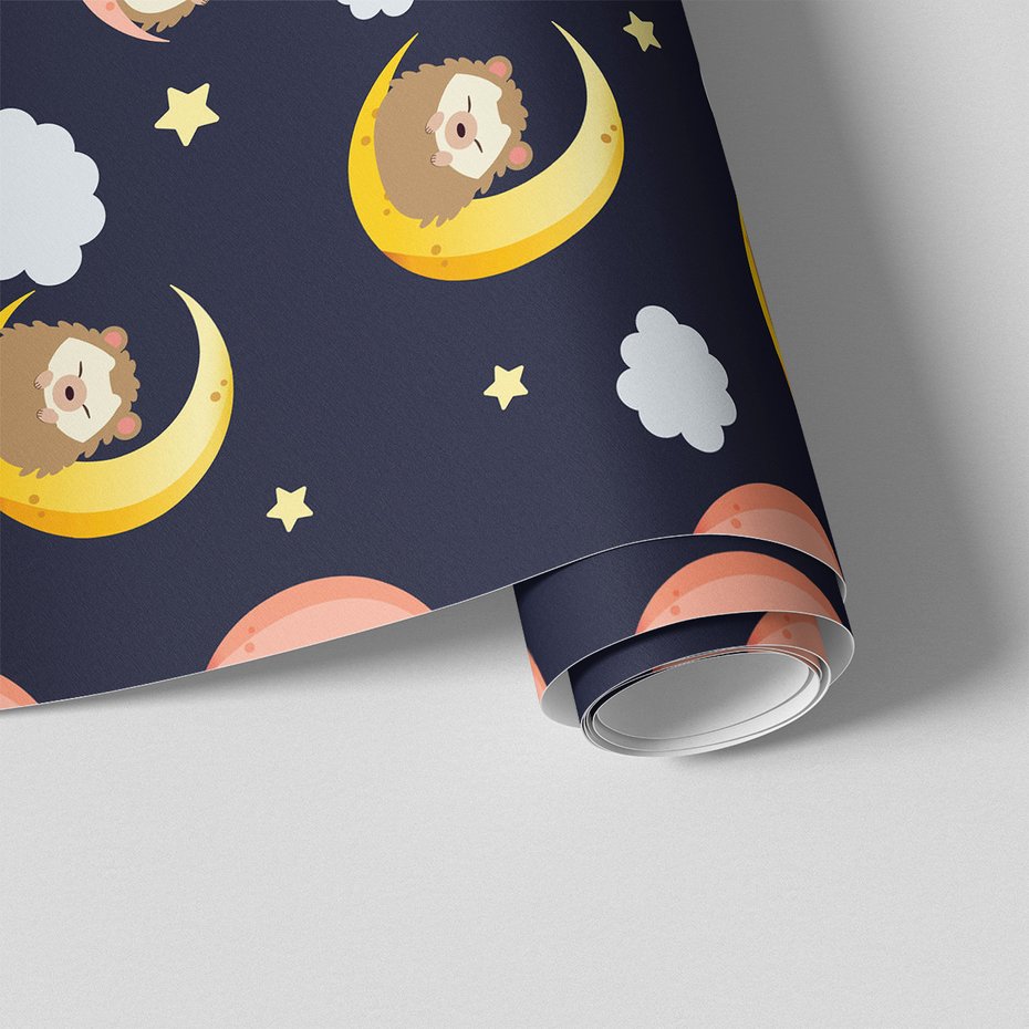 Tapeta - dziecięca, jeż, księżyc, gwiazdy