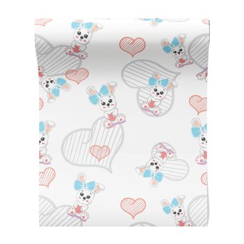 Tapeta - dziecięca, królik, serce, kokarda