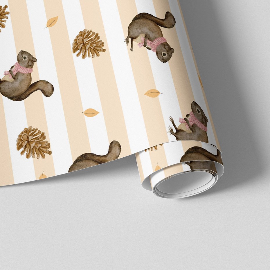 Tapeta - wiewiórka, szyszka, liść