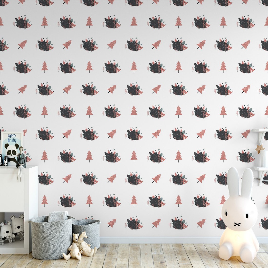 Tapeta - dziecięca, jeż, drzewo, liście