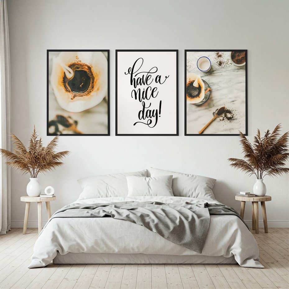 Zestaw obrazy w ramie, plakaty - kawa, napój, filiżanka - rama czarna