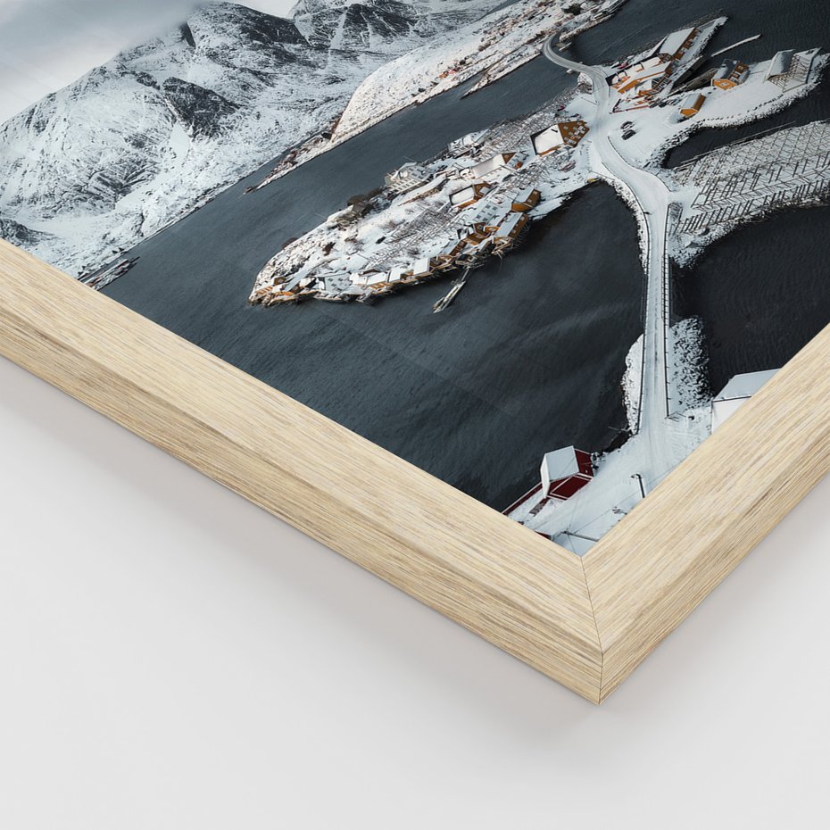 Zestaw obrazy w ramie, plakaty - góry, śnieg, woda - rama drewno