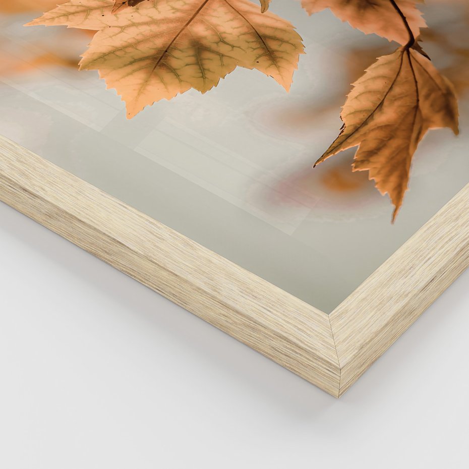 Zestaw obrazy w ramie, plakaty - liście, jesień, budynek - rama drewno