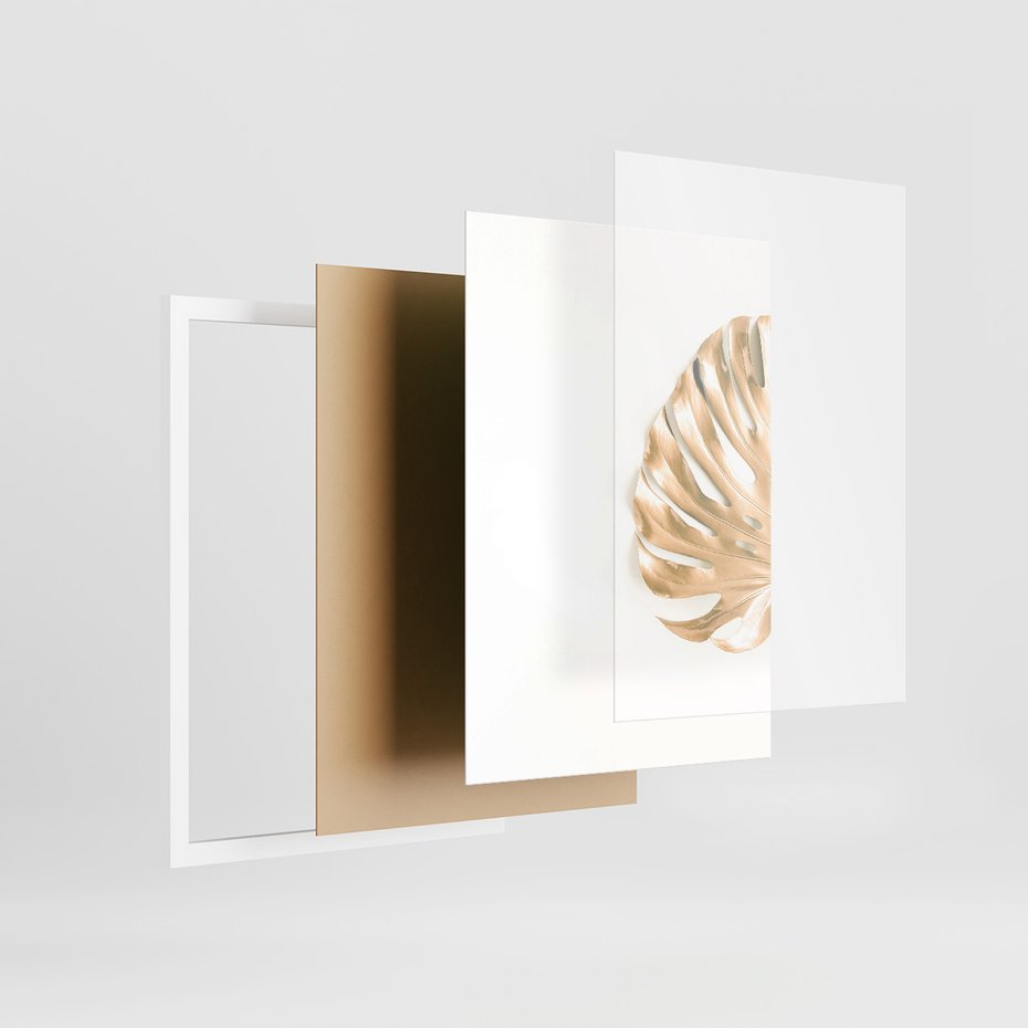 Zestaw obrazy w ramie, plakaty - złoty, liść, ananas - rama biała