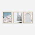 Zestaw obrazy w ramie, plakaty - architektura, pastelowe, śródziemnomorskie - rama drewno