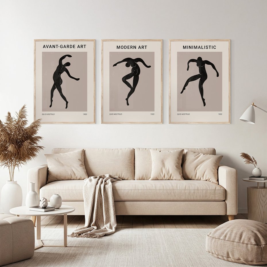 Zestaw obrazy w ramie, plakaty - sztuka, postać, taniec - rama drewno