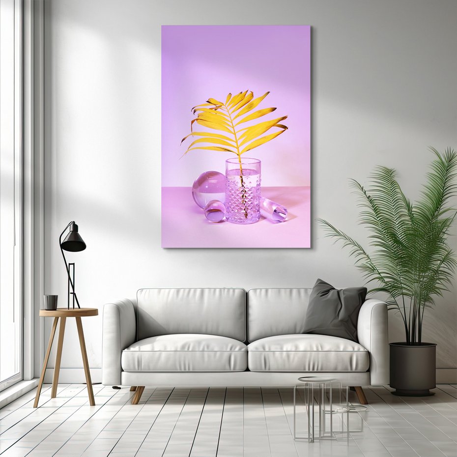 Obraz na płótnie - liść, szkło, kula