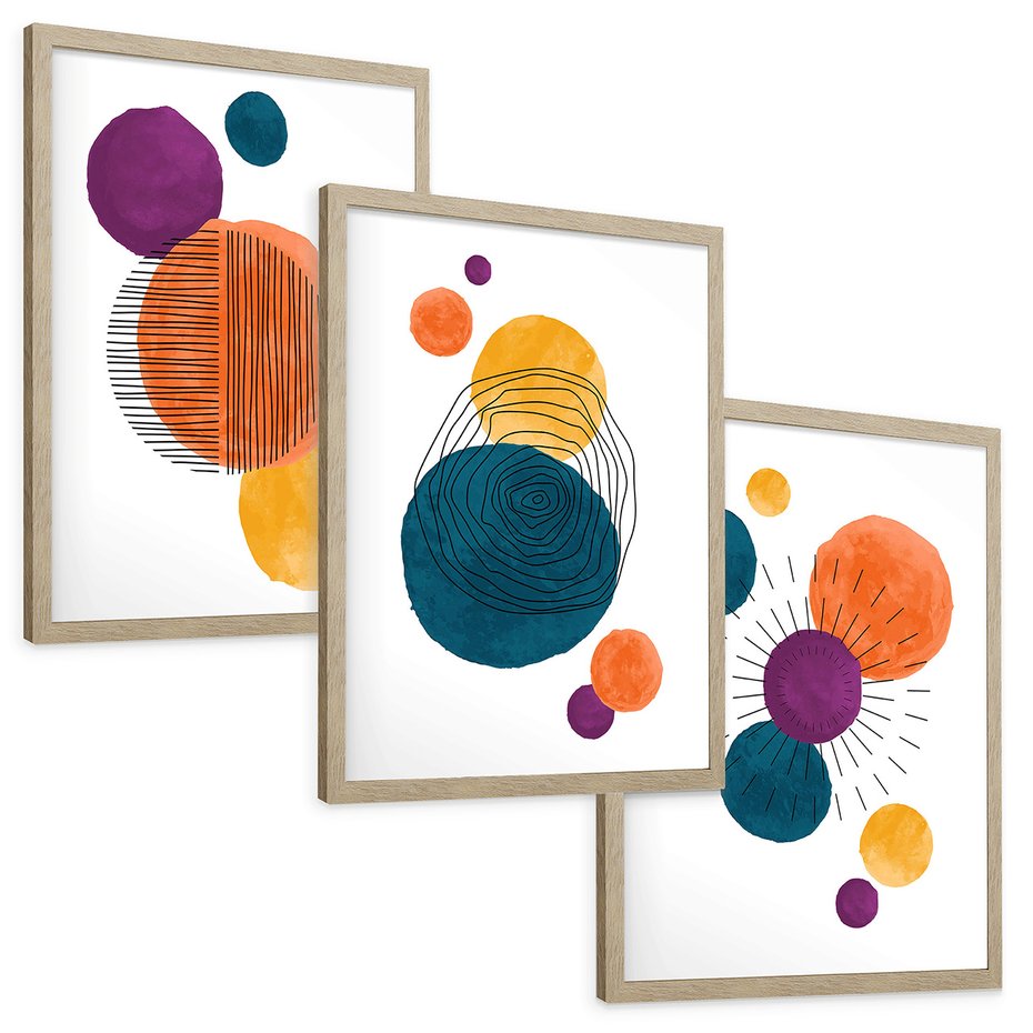 Zestaw obrazy w ramie, plakaty - abstrakcja, grafika, nowoczesne - rama drewno