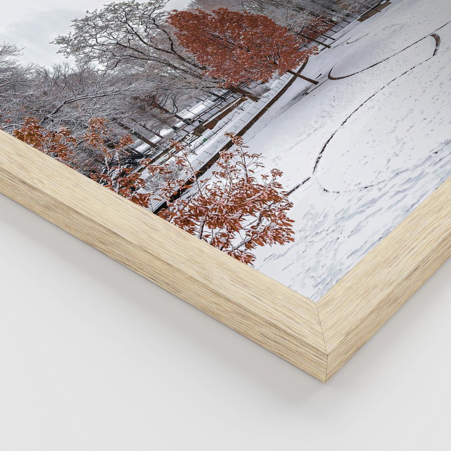 Zestaw obrazy w ramie, plakaty - zima, śnieg, góry - rama drewno