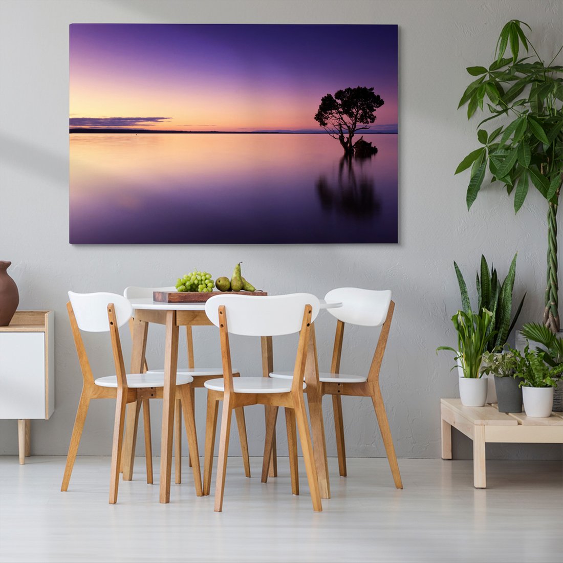 Obraz na płótnie - zachód słońca, drzewo, woda