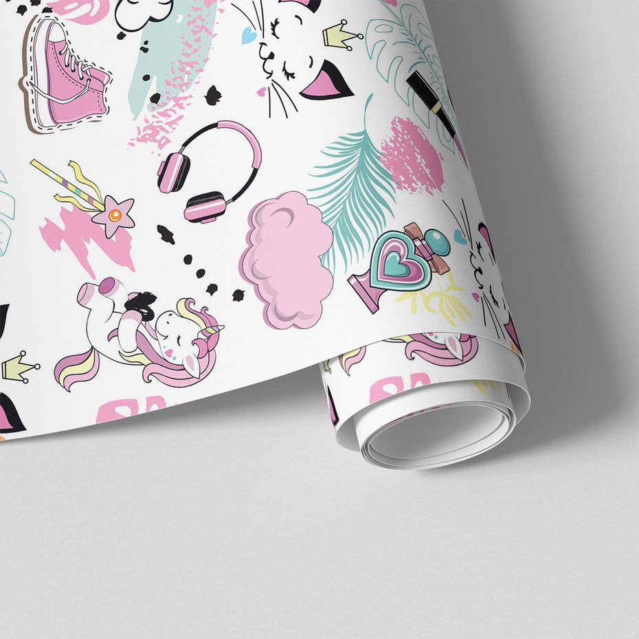 Tapeta - dziecięca, jednorożec, kot, słuchawki