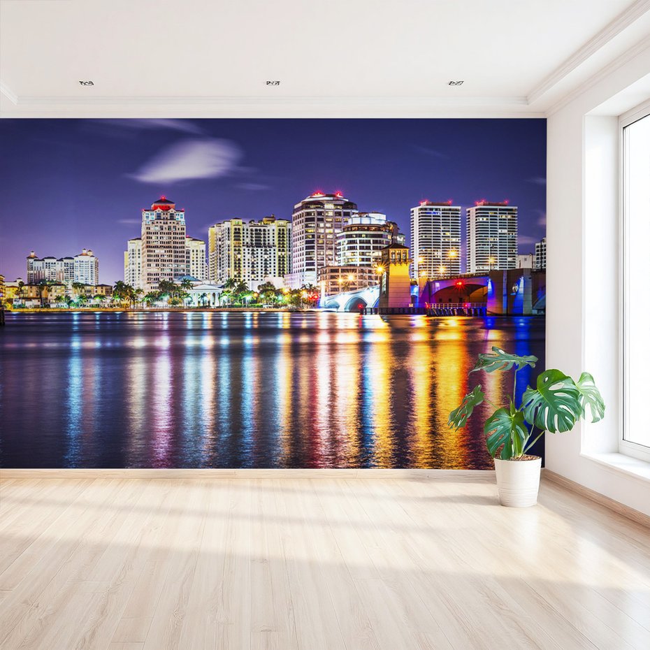 Fototapeta - miasto, noc, woda