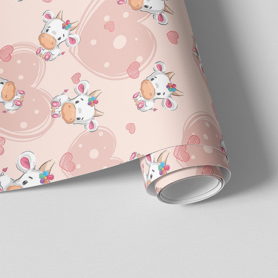 Tapeta - dziecięca, krowa, serce, kwiat