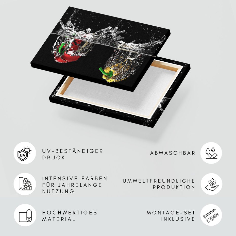 Obraz na płótnie - papryka, woda, plusk