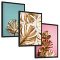 Zestaw obrazy w ramie, plakaty - liście, złoty, monstera - rama czarna