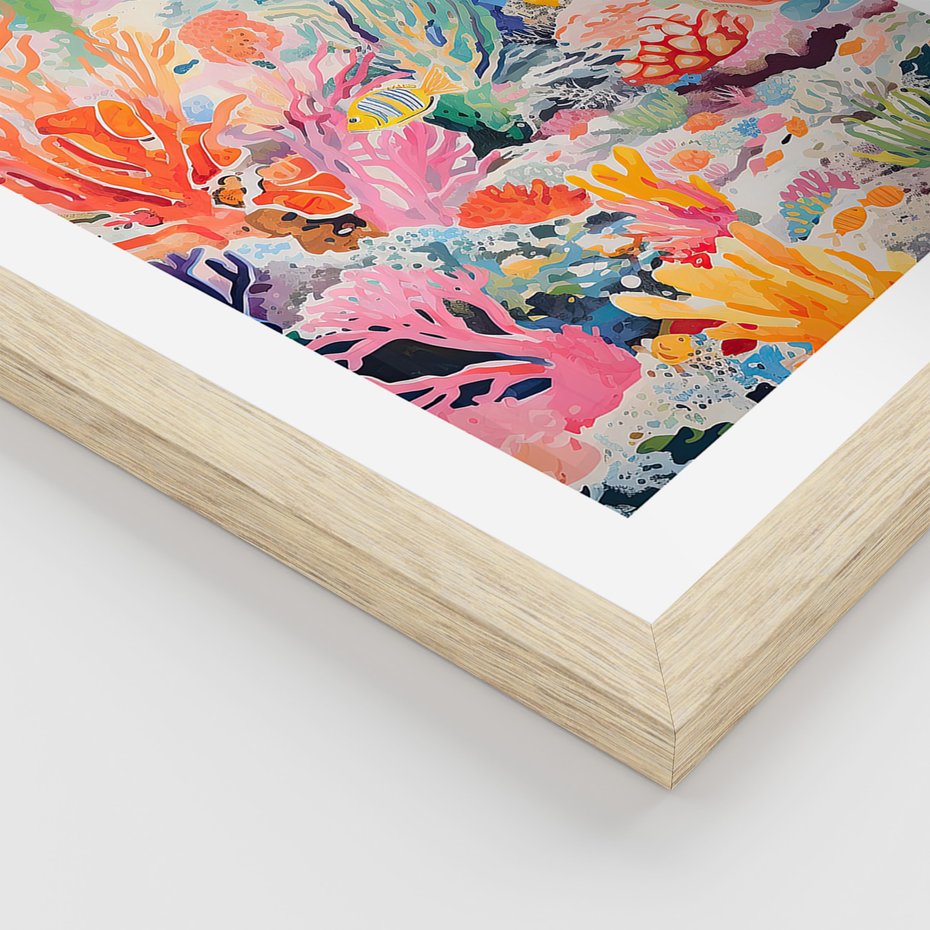 Zestaw obrazy w ramie, plakaty - podwodny, rafa, ryby - rama drewno