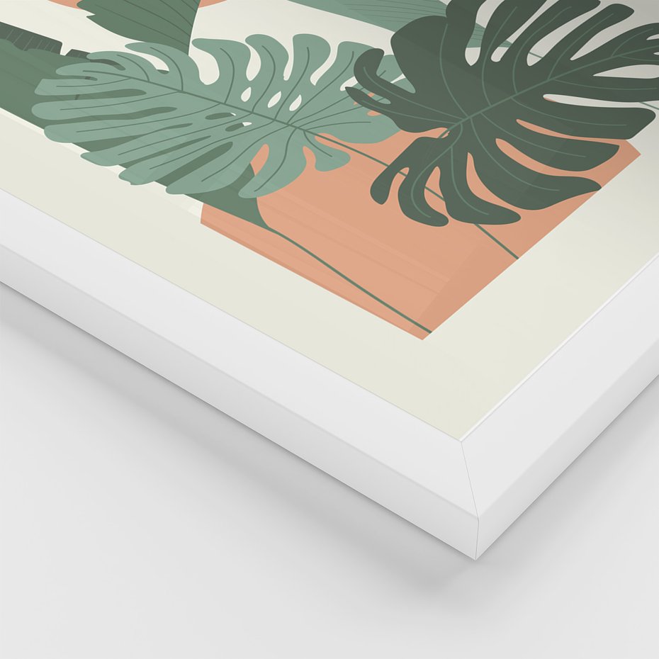 Zestaw obrazy w ramie, plakaty - liście, rośliny, abstrakcja - rama biała