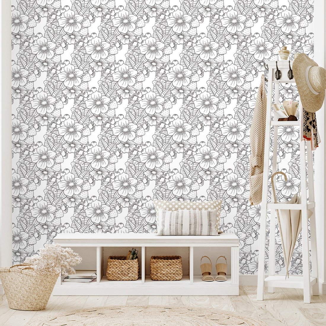 Tapeta - kwiaty, liście, jagody