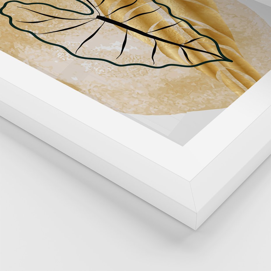 Zestaw obrazy w ramie, plakaty - liście, abstrakcja, rośliny - rama biała