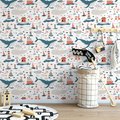 Tapeta - dziecięca, wieloryby, mewy, morze