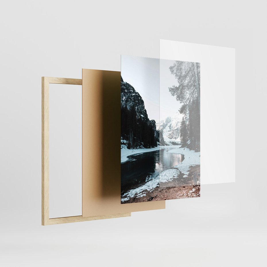 Zestaw obrazy w ramie, plakaty - zima, śnieg, las - rama drewno
