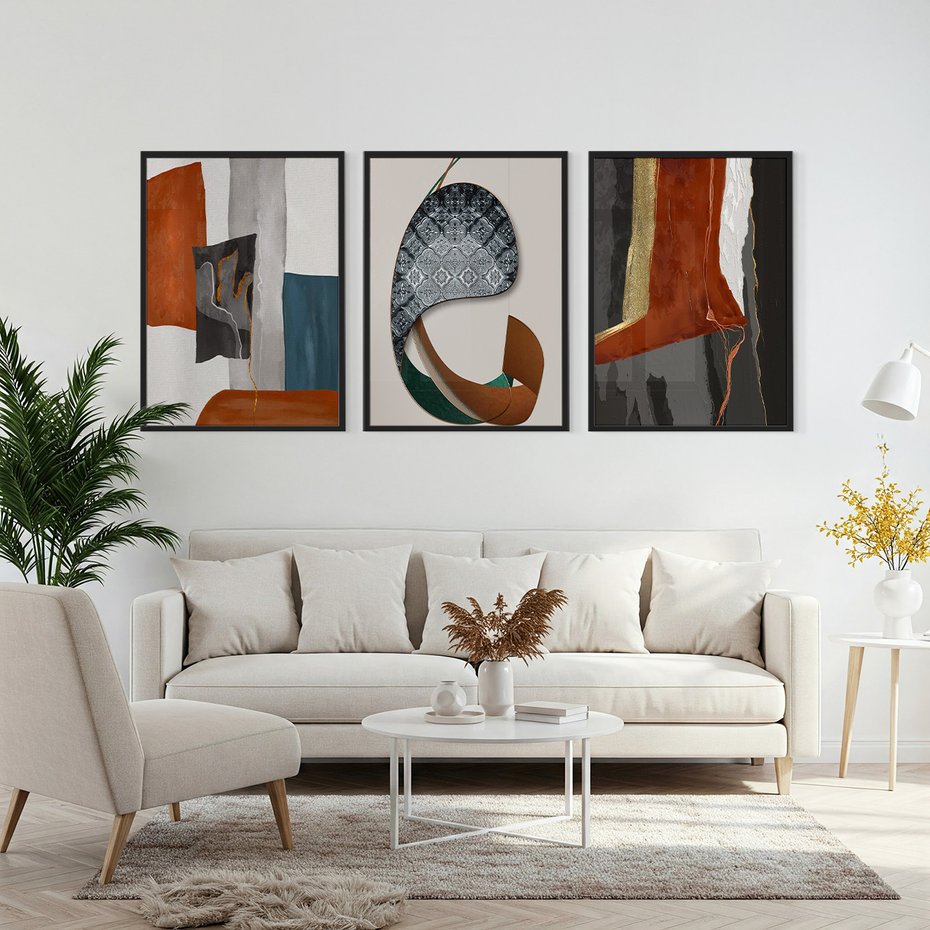 Zestaw obrazy w ramie, plakaty - abstrakcja, geometria, nowoczesność - rama czarna