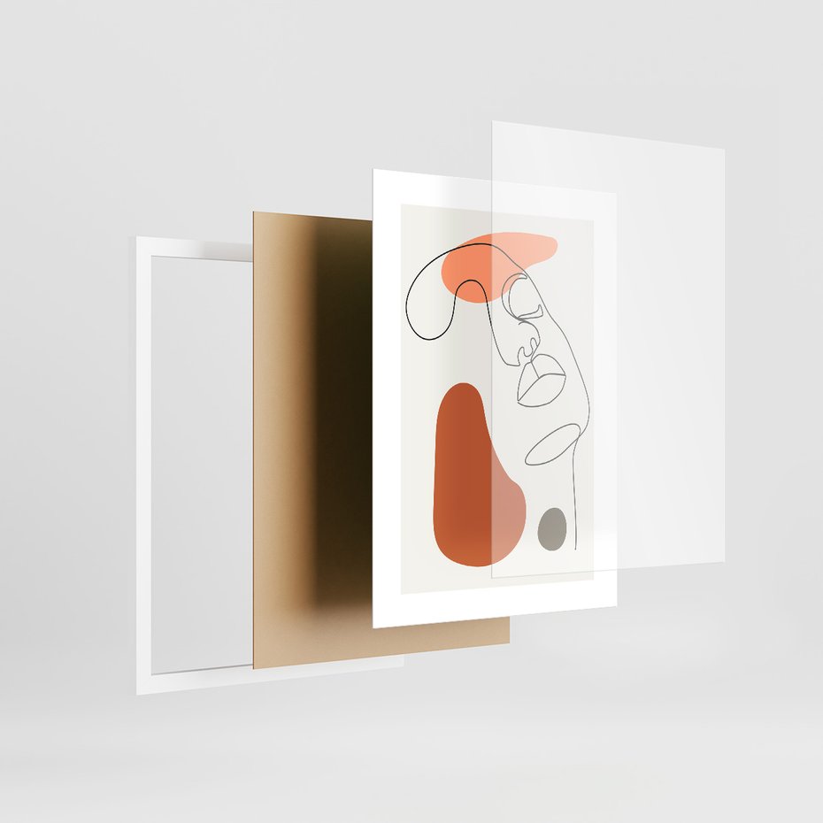 Zestaw obrazy w ramie, plakaty - abstrakcja, twarz, minimalizm - rama biała