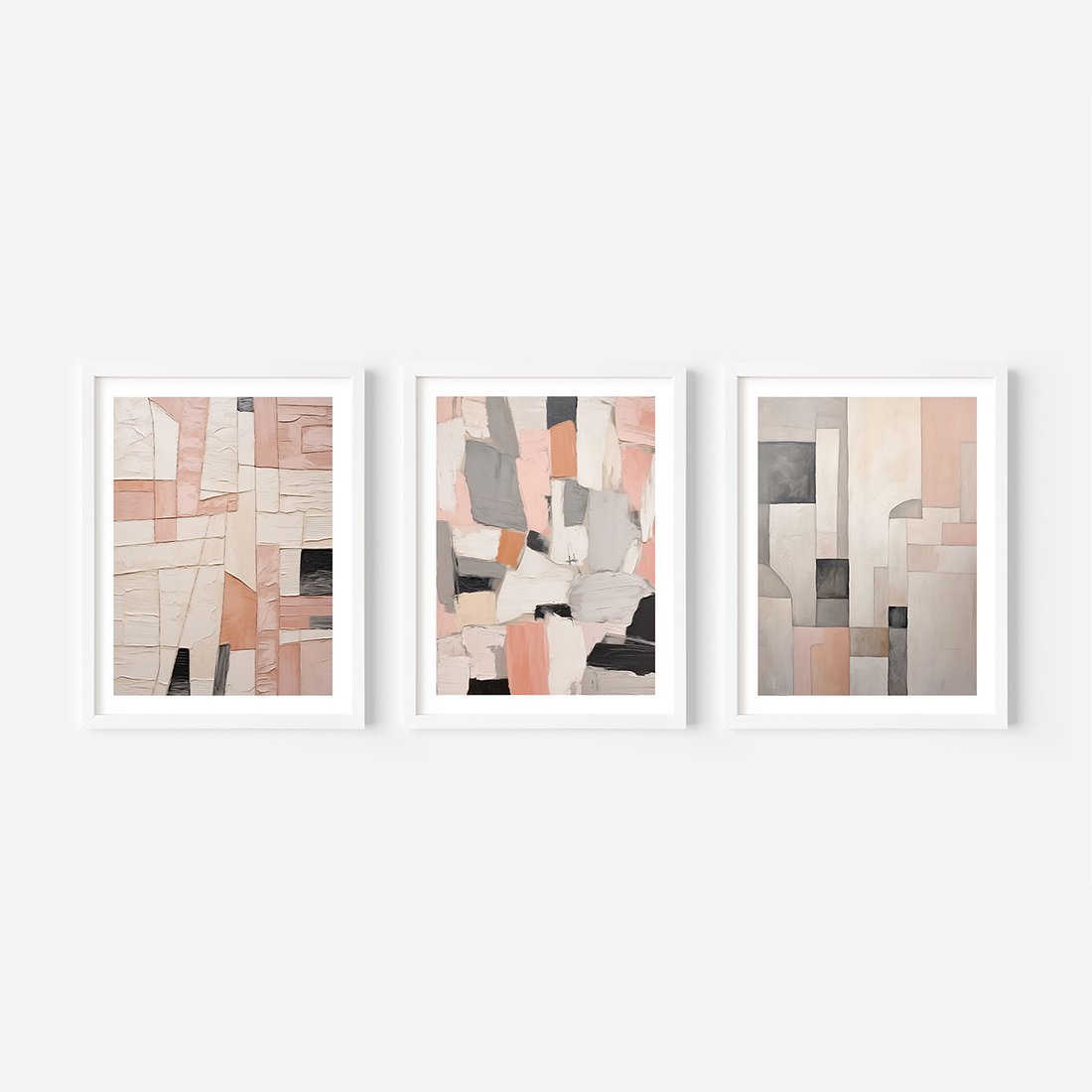 Zestaw obrazy w ramie, plakaty - abstrakcja, pastelowe, geometryczne - rama biała