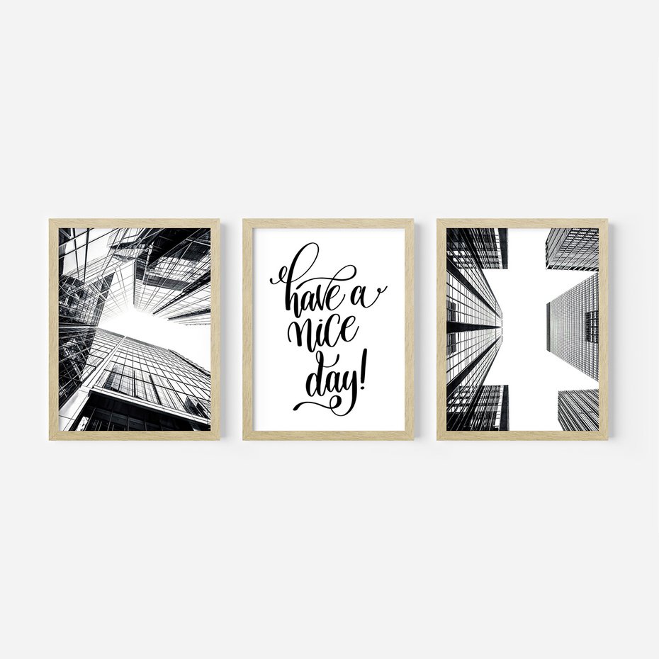 Zestaw obrazy w ramie, plakaty - architektura, budynki, miejski - rama drewno