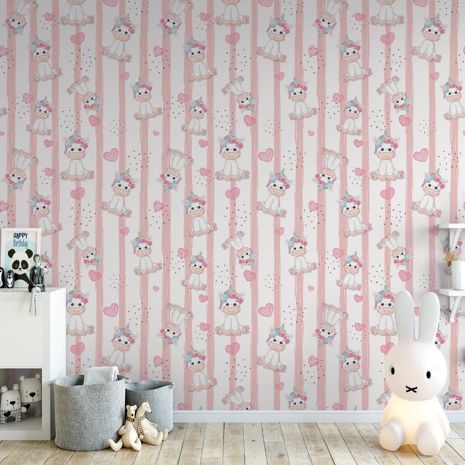 Tapeta - dziecięca, jednorożec, serca, tło