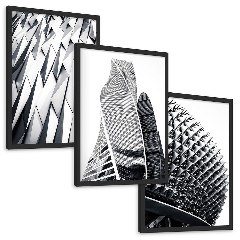 Zestaw obrazy w ramie, plakaty - architektura, budynki, nowoczesność - rama czarna