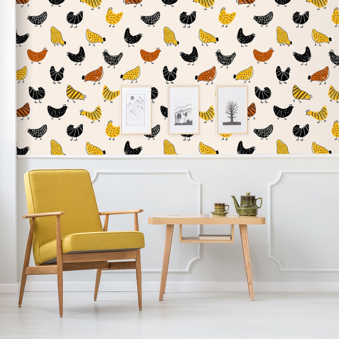 Tapeta - dziecięca, kura, ptak, ilustracja