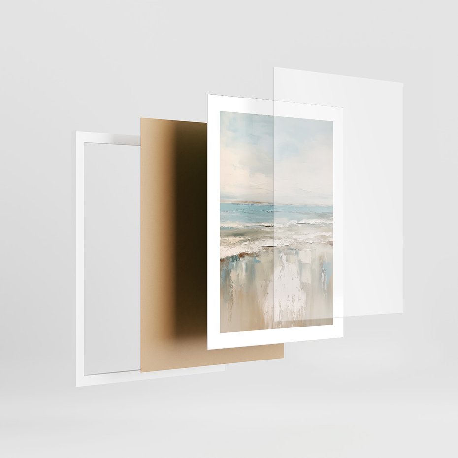 Zestaw obrazy w ramie, plakaty - morze, chmury, abstrakcja - rama biała