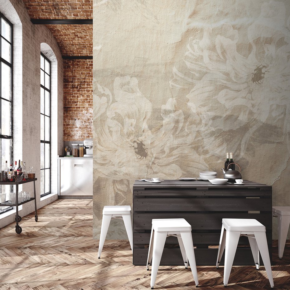 Fototapeta - loft, kwiaty, mural