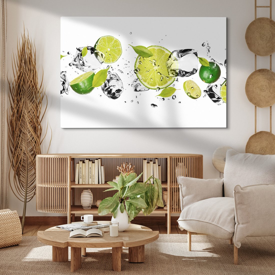 Obraz na płótnie - limonki, kostki lodu, świeżość