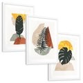 Zestaw obrazy w ramie, plakaty - liście, abstrakcja, rośliny - rama biała