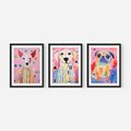 Zestaw obrazy w ramie, plakaty - zwierzęta, psy, kolorowe - rama czarna