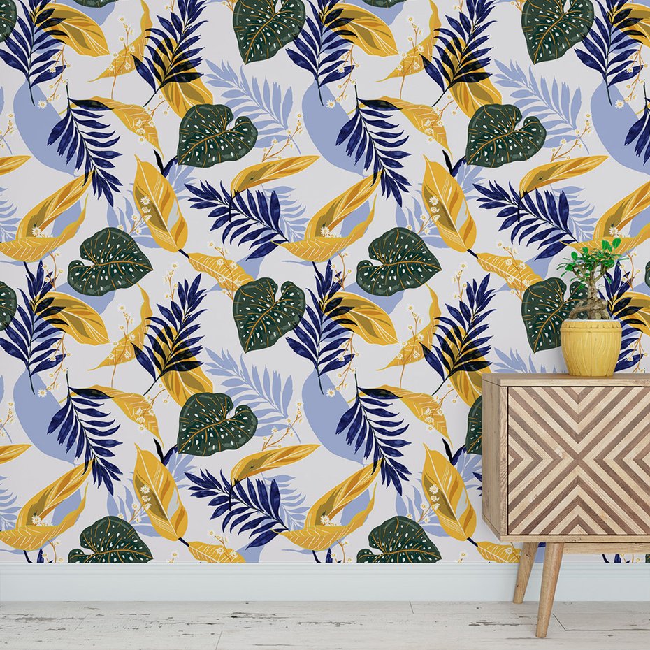 Tapeta - liście, kwiaty, wzór