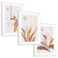 Zestaw obrazy w ramie, plakaty - liście, złoto, abstrakcja - rama biała