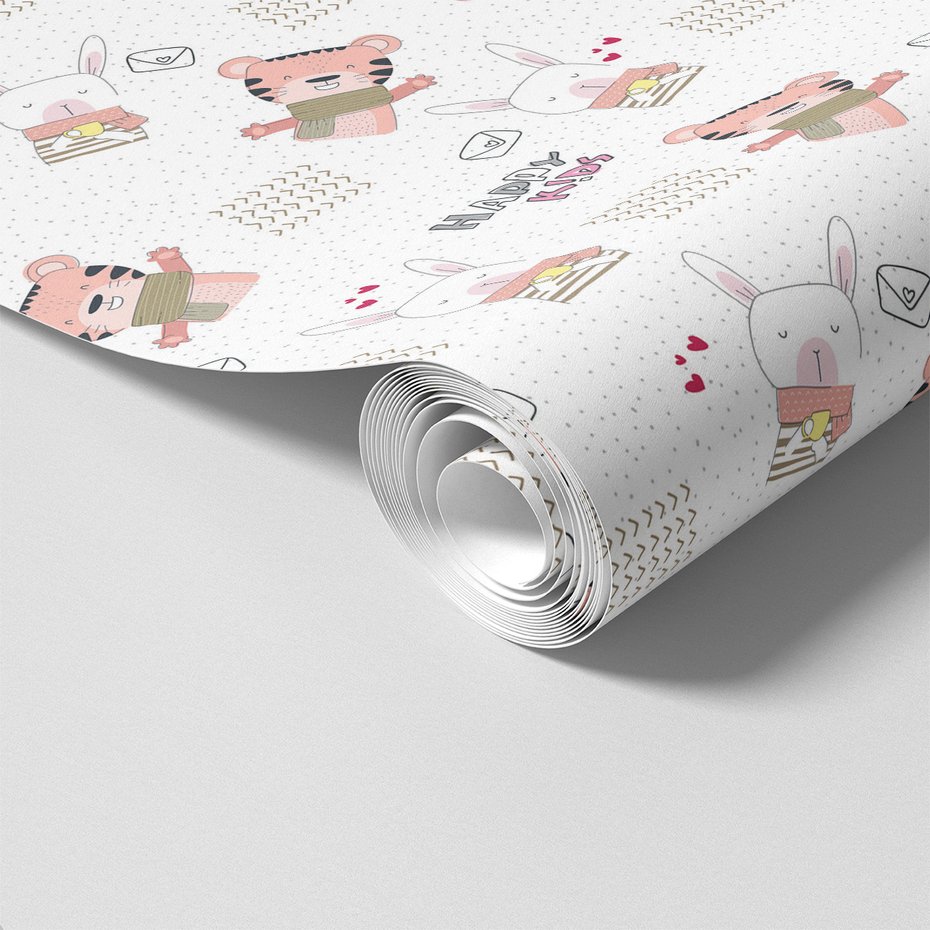 Tapeta - dziecięca, królik, tygrys,