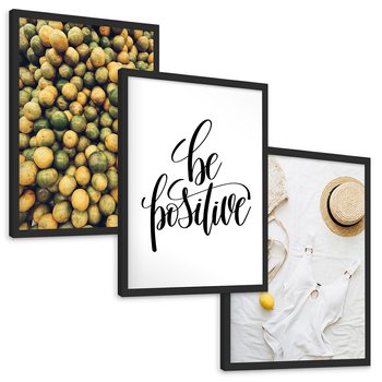 Zestaw obrazy w ramie, plakaty - owoce, cytryny, pozytywne - rama czarna