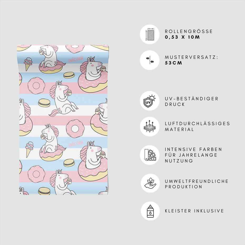 Tapeta - dziecięca, jednorożce, pączki, lody