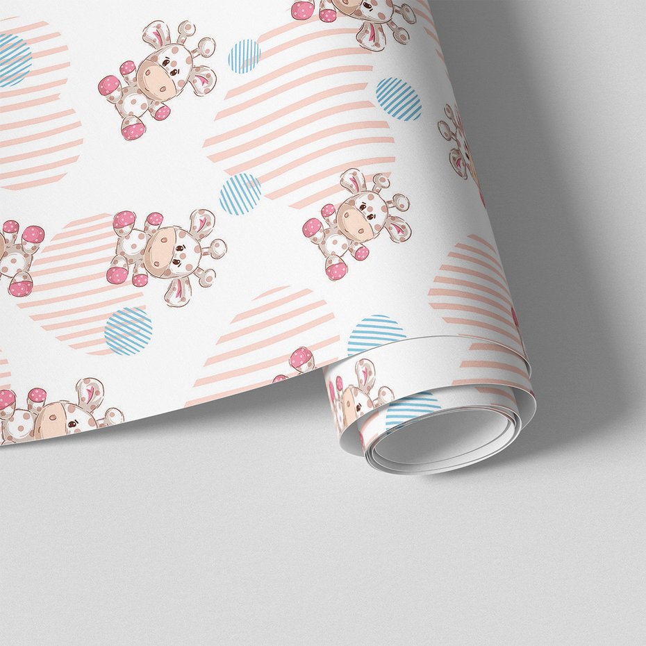 Tapeta - dziecięca, żyrafa, serca, kropki